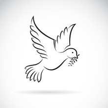 Vector Of Black Dove Of Peace With Olive Branch On White Background. Bird Design. Animals. Easy Editable Layered Vector Illustration.