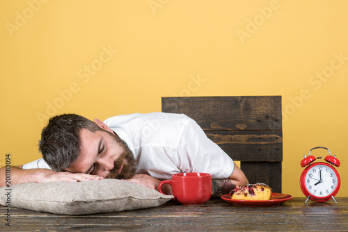 Tired Man Sleeping At Home Having Too Much Work Bored Businessman