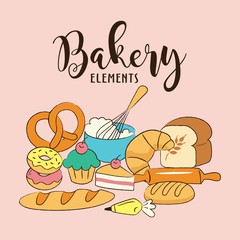 Wall Mural - Bakery elements vector background. Vector illustration. 