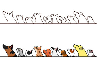 Wall Mural - dogs and cats looking up profile border set