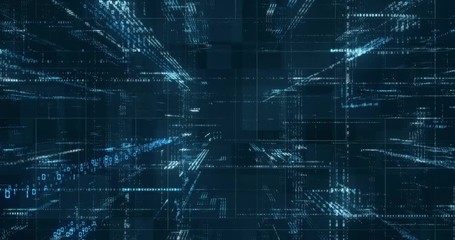 Wall Mural - digital binary code background loop - fly through abstract 3d rendering of a scientific technology d