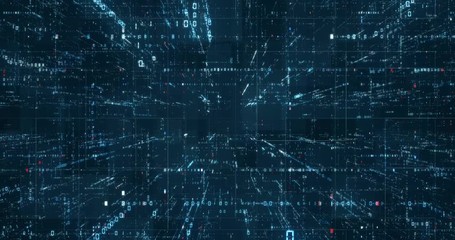 Wall Mural - digital binary code background loop - fly through abstract 3d rendering of a scientific technology d