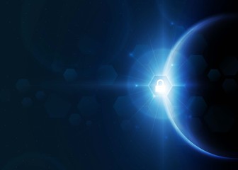 Wall Mural - security global network with sunrise and technology network background. vector illustration