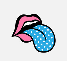 Pop Art Vector Speaking Red Lips. Tongue Sticking Out