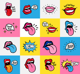 Pop art lips seamless pattern. Vector sexy woman s lips