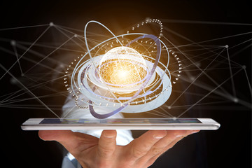 Wall Mural - connected earth globe concept icon on a futuristic interface