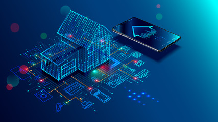 iot concept. smart home connection and control with devices through home network. internet of things
