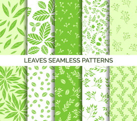 Wall Mural - Green leaves seamless pattern. Set of vector backgrounds, fabric print