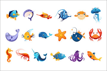 Wall Mural - Colorful Sea Animals Set