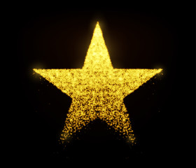 Wall Mural - star vector with glowing particles isolated on black background. light golden star shape consist of 