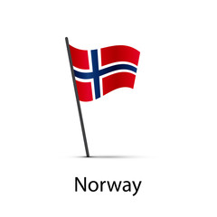 Wall Mural - Norway flag on pole, infographic element on white