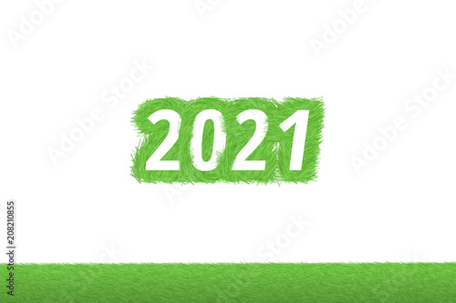 Poster "2021" Gras Grüner Text auf weißem Hintergrund