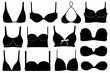 Set of different bras isolated on white