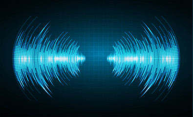 Wall Mural - Sound waves oscillating dark blue light, Abstract technology background. Vector. loudspeaker