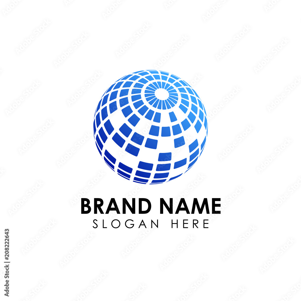 spread 3D globe logo design. creative world shape icon. Technology logo ...