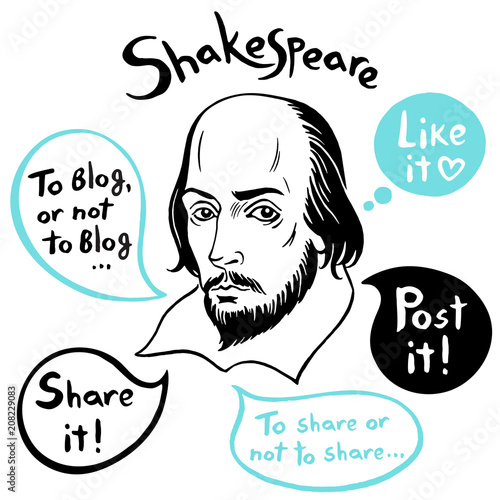 Fotomural Shakespeare portrait with speech bubbles and social media funny citations
