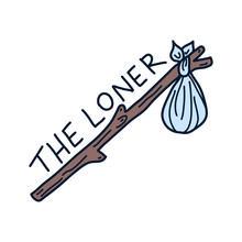 Hand Drawn Illustration Of Hobo Sack On A Stick. Isolated Vector On A White Background.