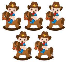 Wall Mural - Vector Cute Little Baby Boys Dressed as Cowboys