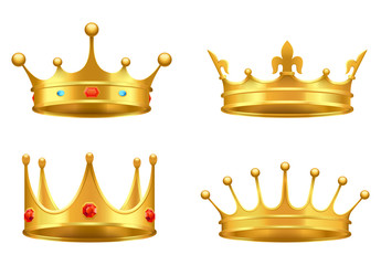 Wall Mural - Golden Crown with Gems 3d Icon Realistic Vector