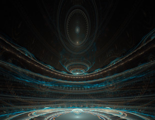 Poster - abstract 3d room fractal illustration in blue and orange color
