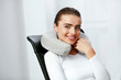 © puhhha - Travel Pillow. Woman With Pillow On Neck.