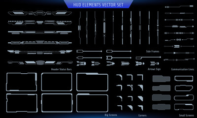Aufkleber - HUD Gray Futuristic Elements Basic Communication Concept Set. Abstract Header Status Bar, Side Frames, Screen, Arrow Sign Vector And Illustration.