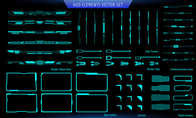Aufkleber - HUD Green Futuristic Elements Basic Communication Concept Set. Abtract Header Status Bar, Side Frames, Screen, Arrow Sign Vector And Illustration.