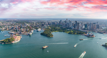 Sticker - Aerial view of Sydney Harbor, Downtown Skyline and Royal Botanic Gardens, Australia