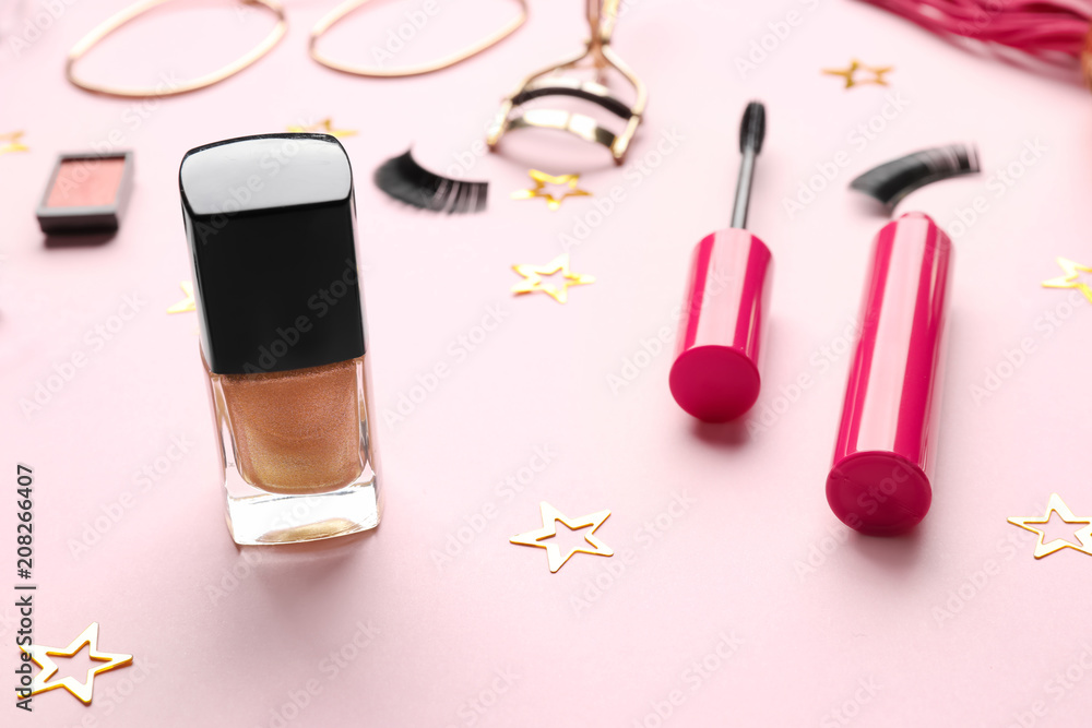 Nail polish on color background