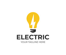 Light Bulb And Lightning Bolt Logo Template. Electrical Vector Design. Lightbulb And Flash Logotype