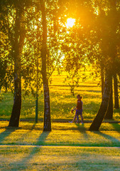 running in the evening at sunset