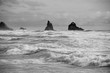 A monochrome rendition of wild Pacific waves and sea stacks, Short Beach, Tillamook County, Oregon.