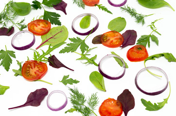  Vegetables scattered on a white background. Vegetables on the white.
