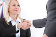 © missty - Business handshake. Business handshake and business people concept. Successful Business woman smiling friendly
