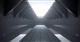 Fototapeta Perspektywa 3d - Dark Empty Sci-Fi Futuristic Ship Corridor With Reflective Surfaces. 3D Rendering
