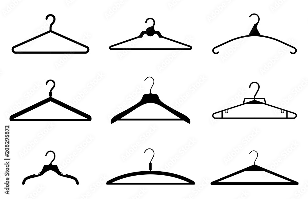 Different clothes hanger silhouette collection. Vector - obrazy, fototapety, plakaty 