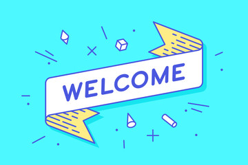 Canvas Print - welcome. vintage ribbon banner and drawing in line style with text welcome. hand drawn design in mem