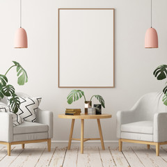 Wall Mural - Mock up posters in the interior in the style of lagom. 3D rendering