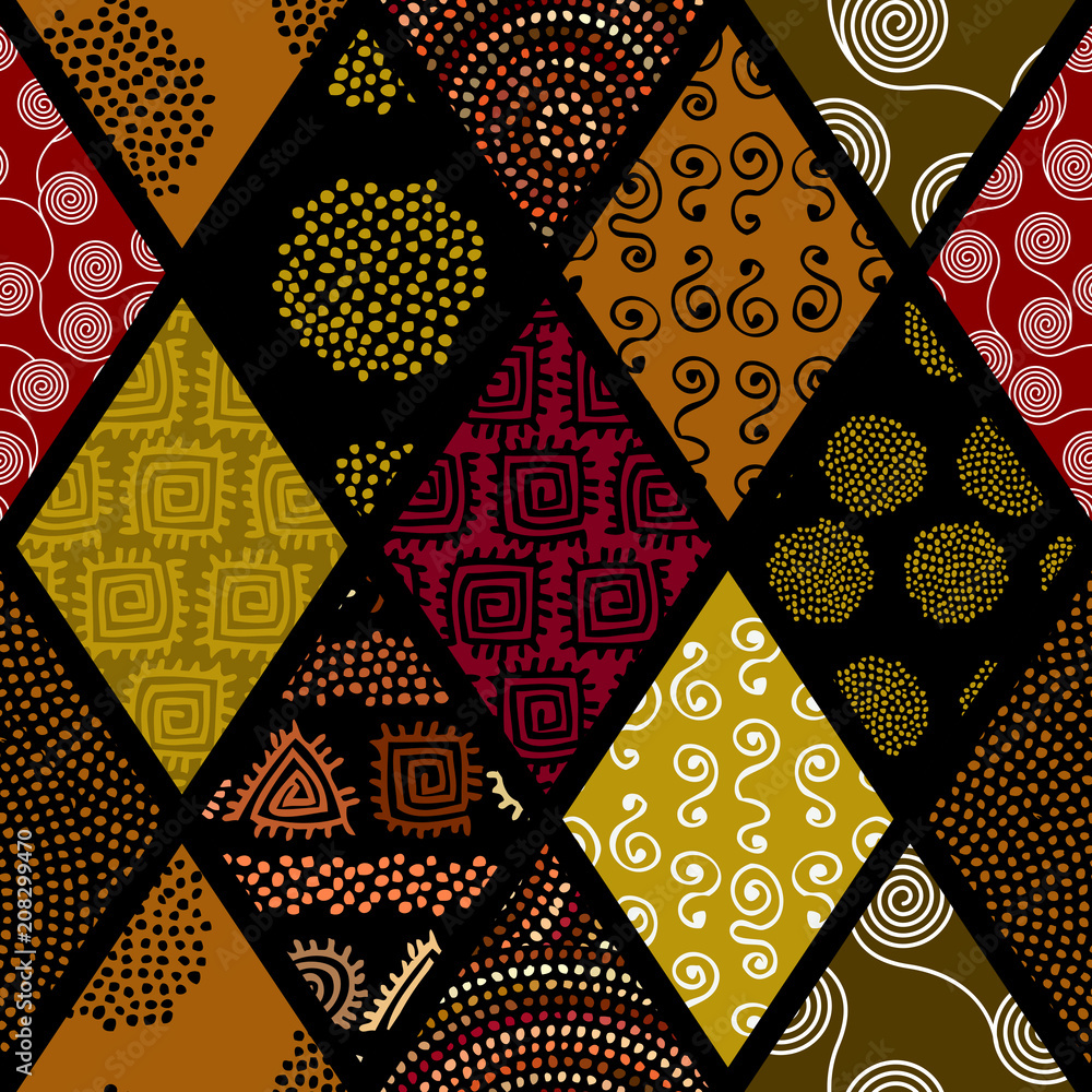Tribal boho seamless pattern in african style on black background ...