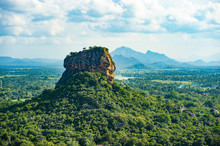 Spectacular View Of The Lion Rock Surrounded By Green Rich Vegetation. Picture Taken From Pidurangala Rock In Sigiriya, Sri Lanka.
