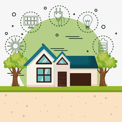 Canvas Print - house with save the world icons vector illustration design