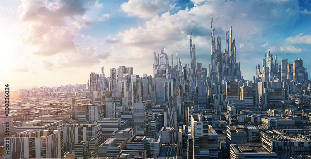 3D rendering futuristic concept city landscape skyline . - obrazy, fototapety, plakaty 