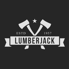 Wall Mural - Lumberjack logo set. Union of lumberjack, woodcutter, woodsman. Graphic logo set with jaeger, axe, beard, forest, wood and lumberjack.