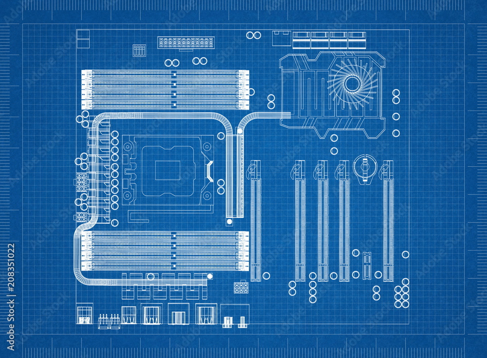 Computer Motherboard Architect blueprint Stock Illustration | Adobe Stock