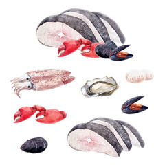 Watercolor sea food set