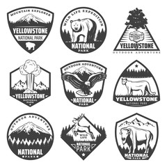 vintage monochrome national park labels set