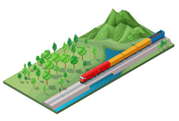 Poster - Isometric Railway Logistic Transportation Concept