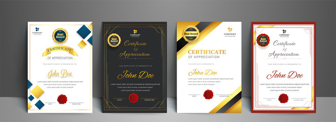 appriciation certificate best award diploma set.