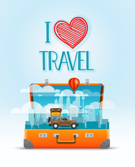 Wall Mural - Travel bag vector illustration. I love travel