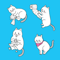 Wall Mural - Cartoon cute actions white cat and tissue paper vector.